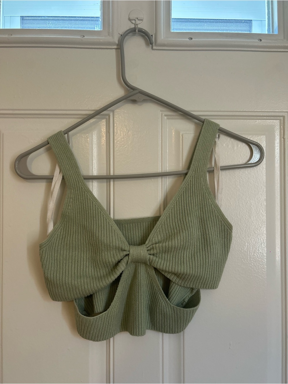 Knot-Front Ribbed Crop Top - Sage Green